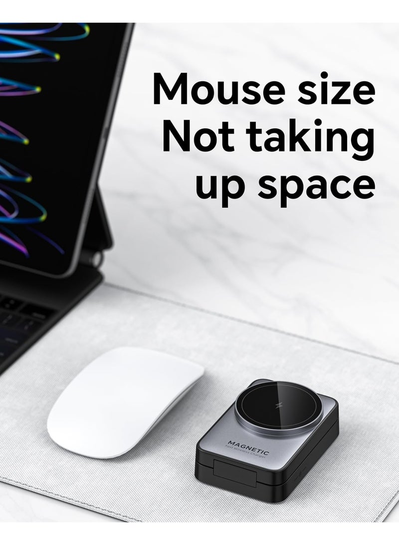 شاحن لاسلكي مغناطيسي قابل للطي 3 في 1، شاحن لساعة أبل، شاحن مغناطيسي لأجهزة آيفون، قاعدة شحن لأجهزة آيفون، شاحن قاعدة - شحن سريع، مناسب لأجهزة آيفون/ساعة أبل/إيربودز، إضاءة ليلية قابلة للتعديل، حامل محمول، مناسب للسفر، مناسب لأجهزة أبل/سامسونج/هواوي/شاومي وغيرها من الهواتف المحمولة/سماعات الأذن المزودة بخاصية الشحن المغناطيسي (فضي). - Image 2